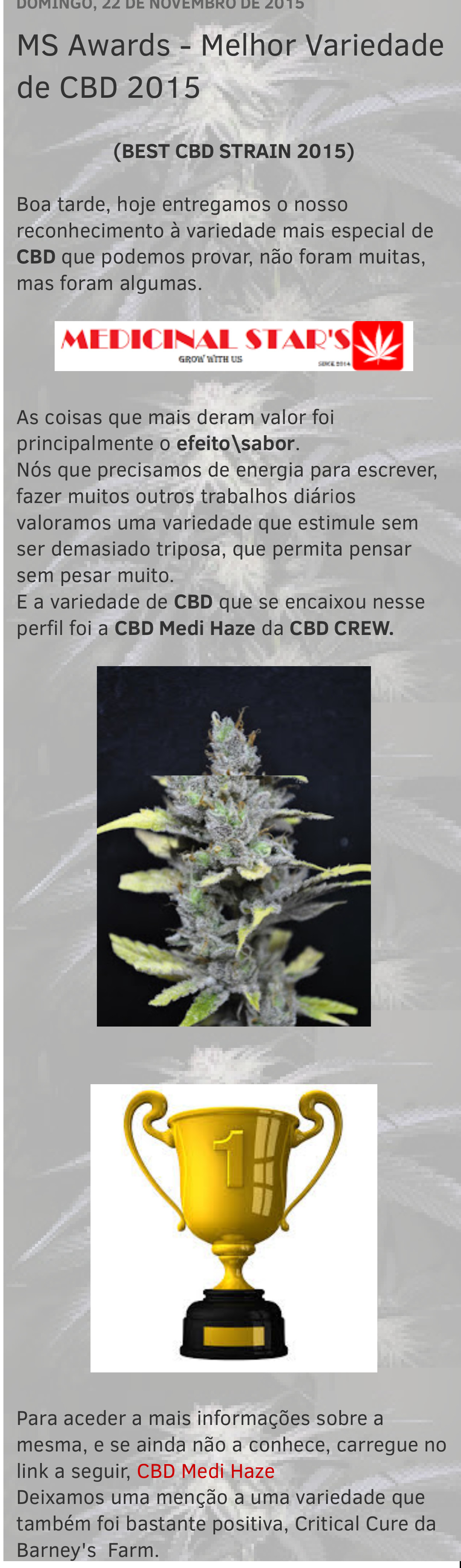 CBD MediHaze award Portugal